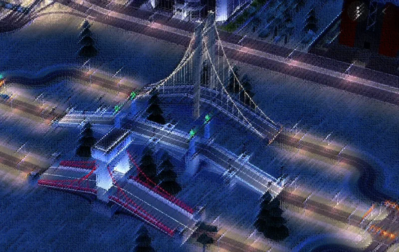 This aerial view depicts a complex, sprawling network of interconnected bridges and roadways. The image symbolizes how fragmented IT systems resulting from short-term funding and vendor subscriptions create a convoluted technological landscape.