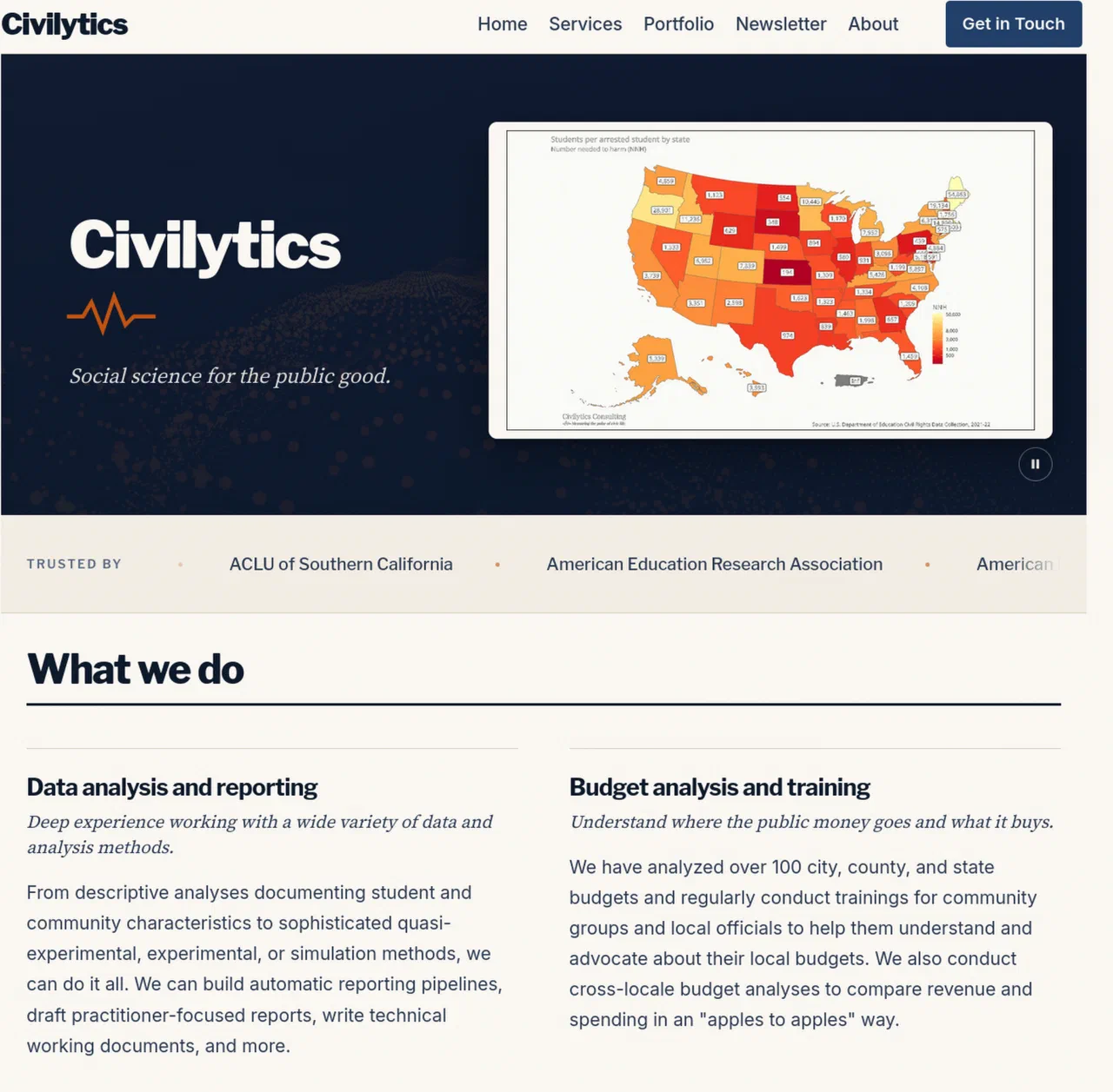 The new Civilytics homepage with hero artwork and clients marquee