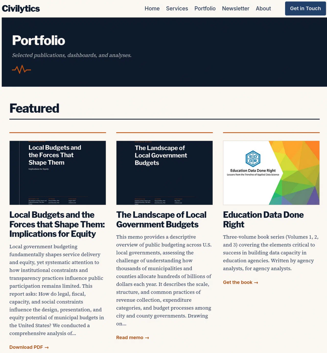 Portfolio page grouped by practice area
